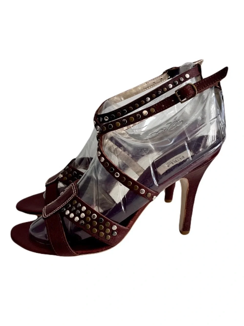 Furla Brown Leather Studded Strappy Heeled Sandals, Size 39